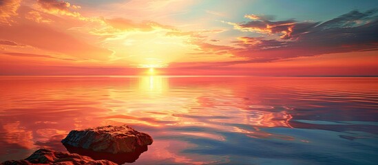 Poster - A scenic sunset glow over the bay reflected in the calm waters making it a perfect copy space image