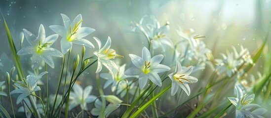 Poster - Rain lilies also known as Zephyranthes sp are decorative plants related to onions hailing from South and North America great for nature backgrounds with copy space image