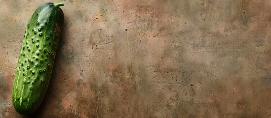 Poster - Top view of a cucumber placed on a brown background with ample copy space image for text or designs