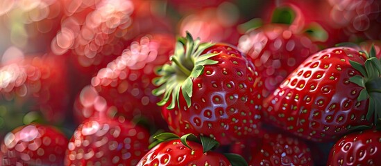 Poster - Close up of mouthwatering juicy strawberries with copy space image available