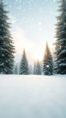 Enchanting Winter Scene with Christmas Trees in Snowy Forest