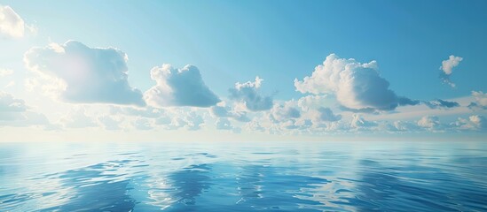 Leinwandbilder - Sea horizon featuring a clear blue sky white clouds and a vast copy space image