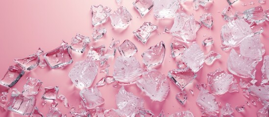 Leinwandbilder - Top down view of crushed ice on a pink background with room for text near the copy space image