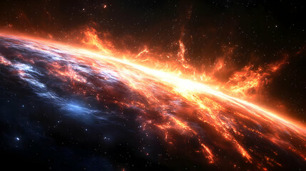 Wall Mural - A fiery planet burns with a glowing horizon in a dark space.