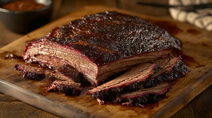 Savory and tender beef brisket, lovingly slow-smoked to perfection. Its tantalizing bark offers a rich smoky flavor that complements the juicy, melt-in-your-mouth interior. 