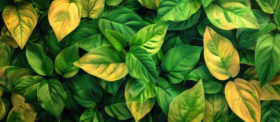 Fototapete - The vibrant leaves display shades of green and yellow against a copy space image