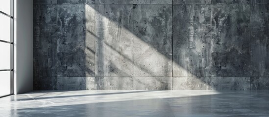 Gray studio room with concrete backdrop and a white floor featuring a realistic textured background for product presentations with ample copy space image