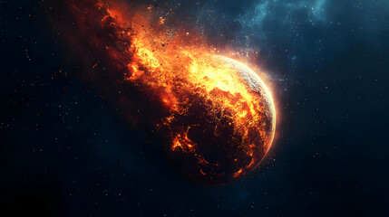 Wall Mural - A fiery planet explodes in a cosmic spectacle against a starry backdrop.