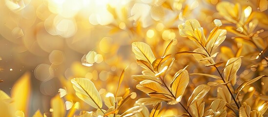 Poster - Vibrant yellow foliage in a garden fresh in the morning light and ready to embrace a new day with space for text or design. Creative banner. Copyspace image