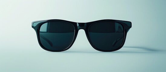 Sticker - Stylish black plastic sunglasses showcased against a white background with copy space image