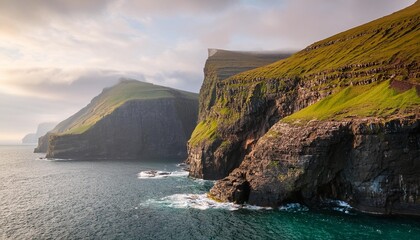 Wall Mural - layers of cliffs along the faroese shore