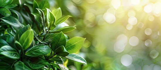 Poster - A green Gynura procumbens plant with a copy space image in the morning