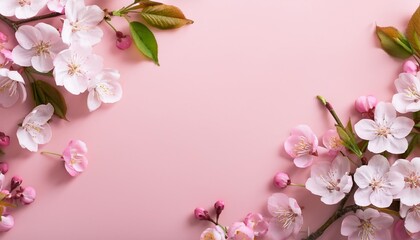 Wall Mural - fresh bright spring background design with cherry blossom flowers and leaves