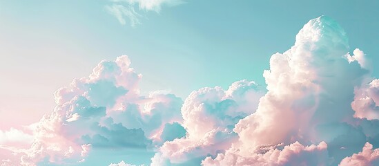 Poster - Soft pastel clouds on a blue sky provide a dreamy paradise concept with open copy space for a banner on a real sky background Displayed as a poster with clouds