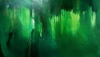 Wall Mural - watercolor drips natural deep green background abstract painting oil on canvas background texture modern wallpaper