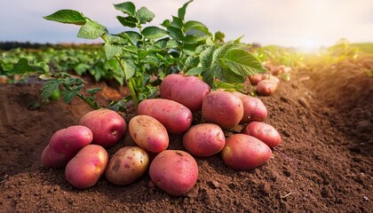 Canvas Print - a bunch of red potatoes are growing in a field