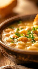 Sticker - Traditional Portuguese fava bean stew served in a deep, rustic dish, garnished with fresh herbs and accompanied by a slice of crusty bread