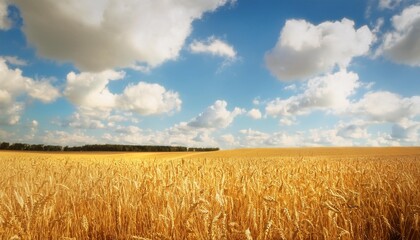 Poster - open golden field with fluffy clouds