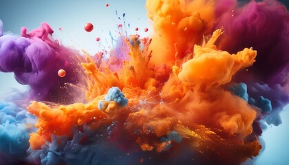 Wall Mural - exploding painting bubbles and smoked colorful modern artistic background