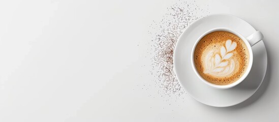 Poster - Cappuccino coffee in a cup on a white background with copy space image