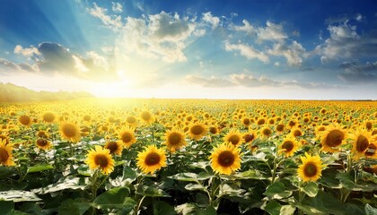 Poster - sunflowers field on sky