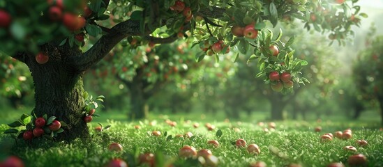 Aufkleber - Organic apple tree in a lush orchard with a green copy space image
