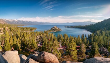 Wall Mural - lake tahoe panoramic mountain landscape scene in california