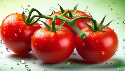 Canvas Print - vibrant digital painting of fresh tomatoes on a vine with water droplets generative ai