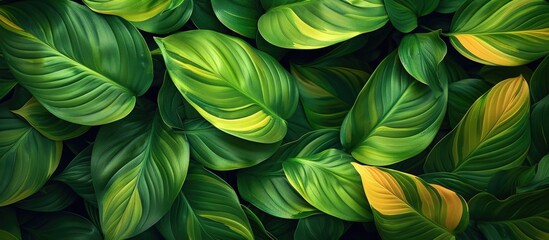 Fototapete - The vibrant leaves display shades of green and yellow against a copy space image