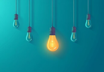 Sticker - Concept of leadership - A light bulb with a glowing center isolated on a blue background