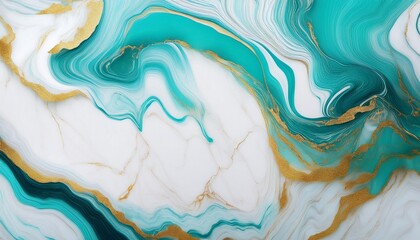 Wall Mural - abstract luxury marble background digital art marbling texture turquoise gold and white colors