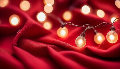 Sticker - magical fairy lights with soft focus and red fabric textures for wallpaper or background 001