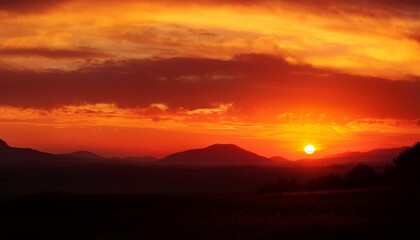 Canvas Print - panoramic landscape of bright red orange sunrise sunset