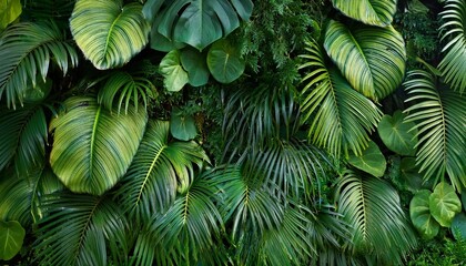 Wall Mural - tropical plants wall in green tropical plants foliage