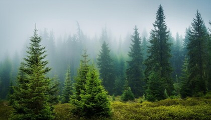 Poster - misty fir forest generative ai