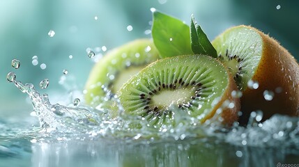 refreshing kiwi splash - juicy green fruit with dripping water droplets