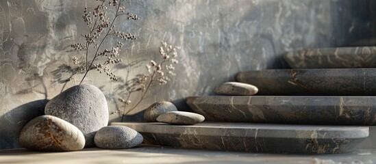 Aufkleber - Background podium featuring natural stones with textured composition for a stylish copy space image