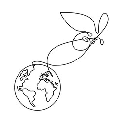 Wall Mural - Abstract butterfly with planet Earth as line drawing on white background