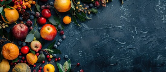 Aufkleber - Winter fruits staged in a flat lay composition featuring ample copy space image