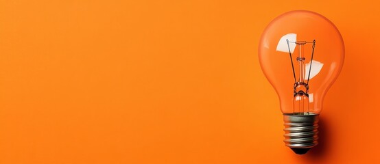 Printed copy space image of white light bulb on orange background.