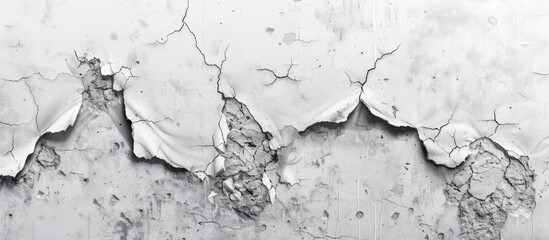 Leinwandbilder - A white and gray wall displaying cracks holes and with ample copy space image
