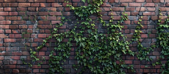 Poster - Old brick wall adorned with ivy creating a picturesque copy space image