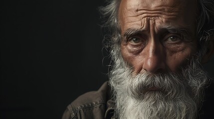 Poster - A close-up portrait of an elderly man with a thoughtful expression and a prominent beard.