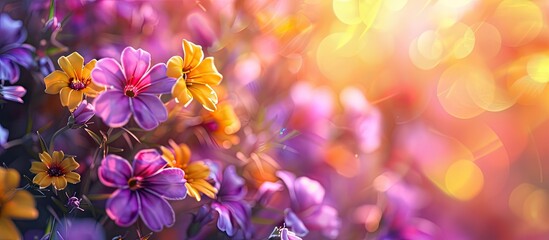 Poster - Purple and yellow flowers in a copy space image