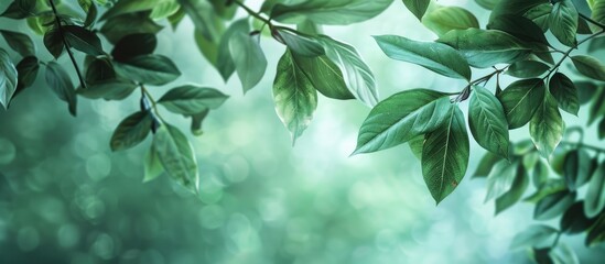 Aufkleber - Color background with green leaves and ample copy space image