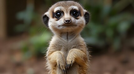 Cute and Curious Meerkat Standing Vigilantly in the Grass