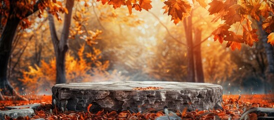 Aufkleber - Autumn themed podium adorned with natural stones ideal for adding copy space image