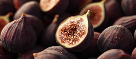 Poster - Farm fresh figs background Close up macro shot of ripe farm fresh figs. with copy space image. Place for adding text or design