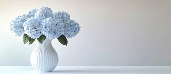 Aufkleber - Chic vase filled with lovely hydrangea flowers on a white background Banner design. with copy space image. Place for adding text or design