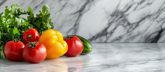 Poster - vegetables on a marble surface. with copy space image. Place for adding text or design